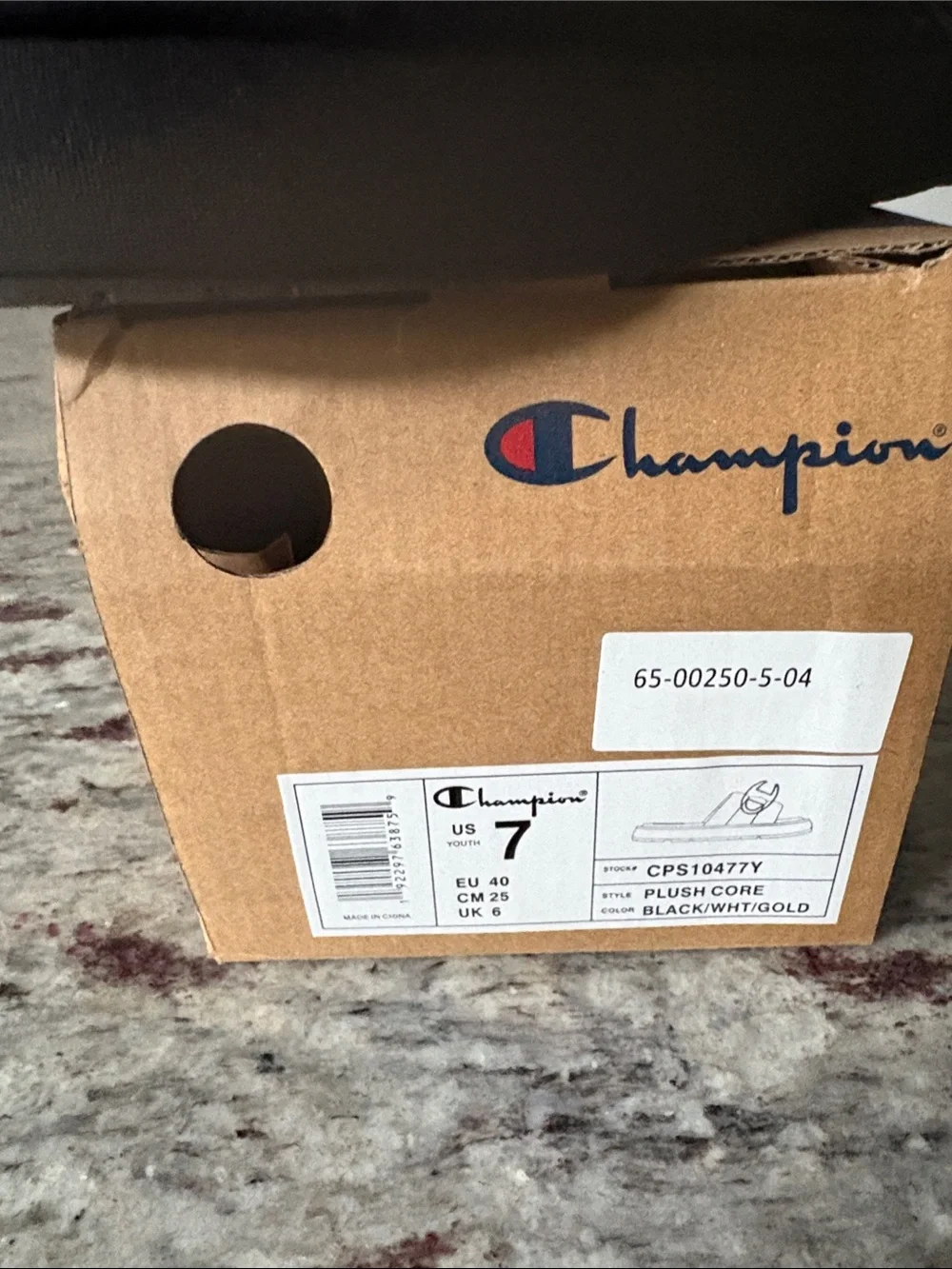 Champion Black Plush Slide Sandals with Gold & White Logo